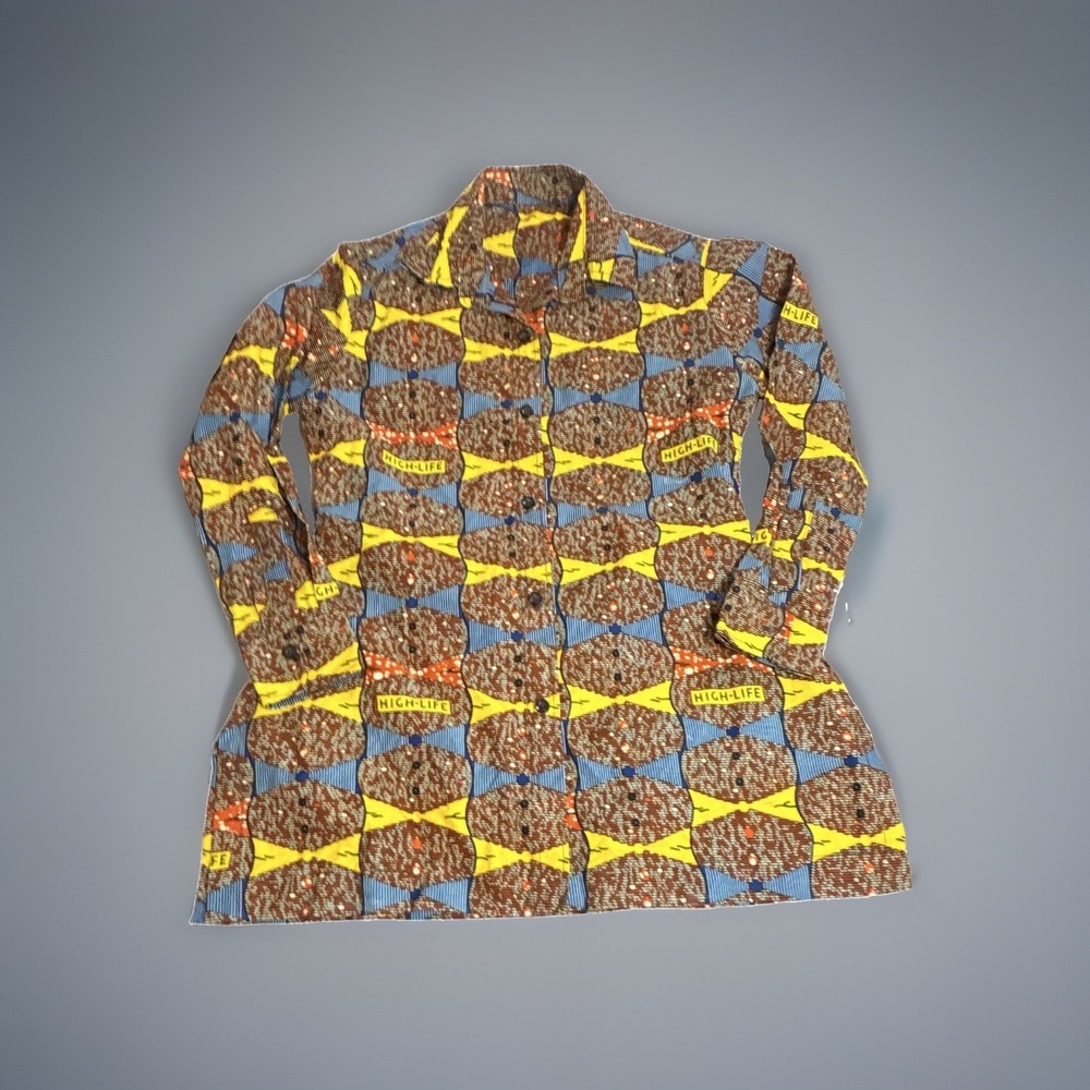 Vintage Handmade High-Life Print Shirt Jacket Dress Button Front Art Wear